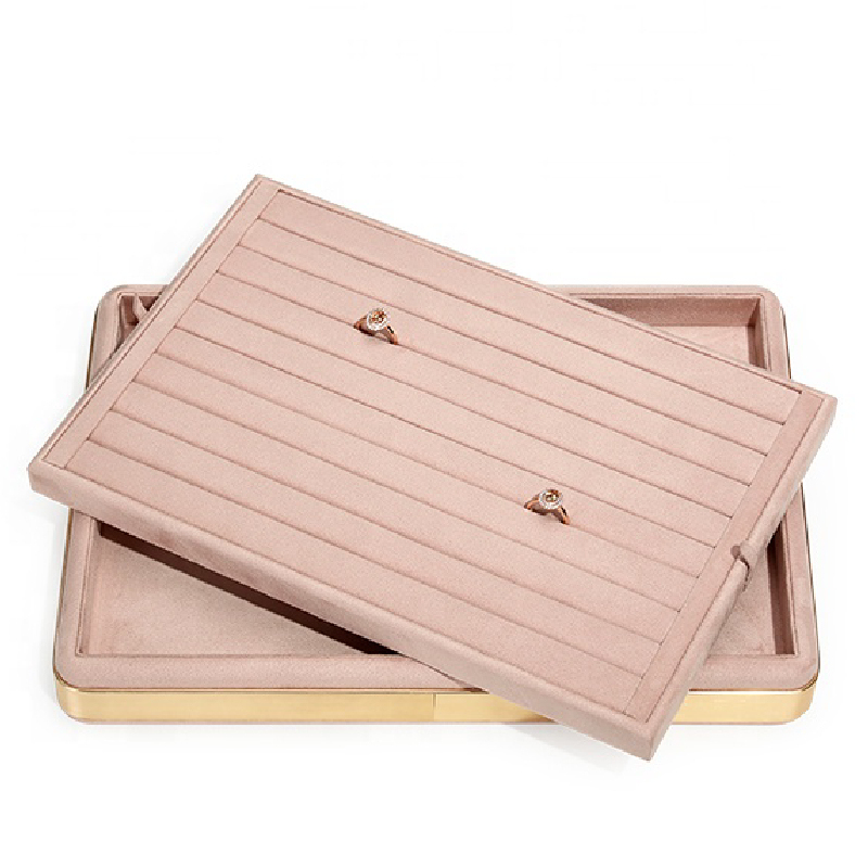 Jewelry Display Tray Luxury Suede Leather Metal Jewelry Necklace Bracelet Earring Ring Display Tray