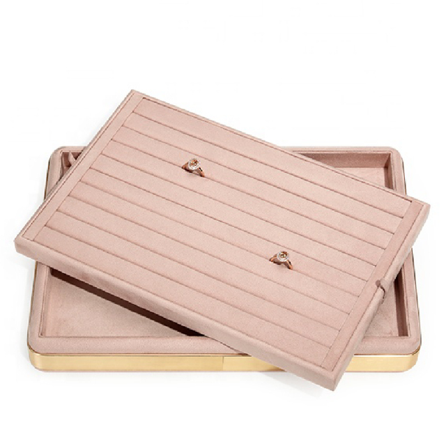 FADELI Jewelry Display Tray Luxury Suede Leather Metal Jewelry Necklace Bracelet Earring Ring Display Tray