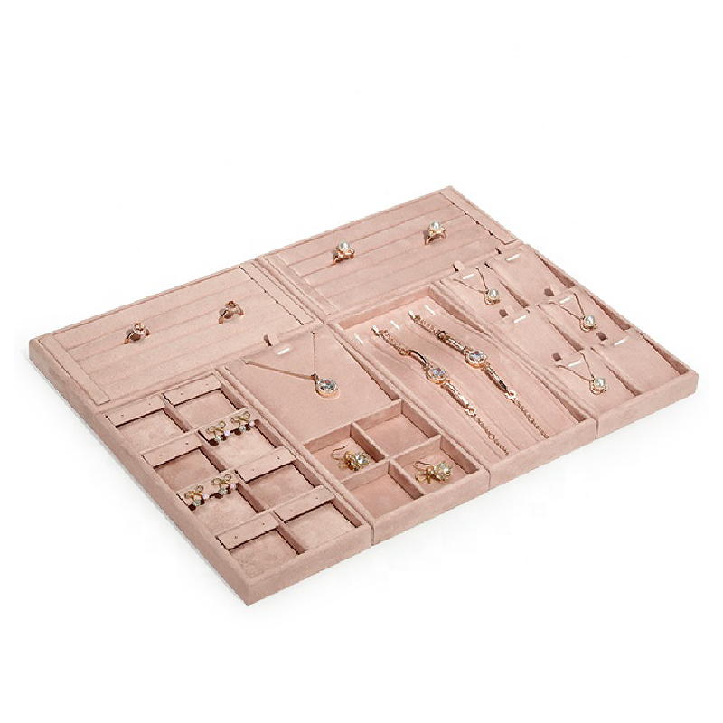 Jewelry Display Tray Luxury Suede Leather Metal Jewelry Necklace Bracelet Earring Ring Display Tray