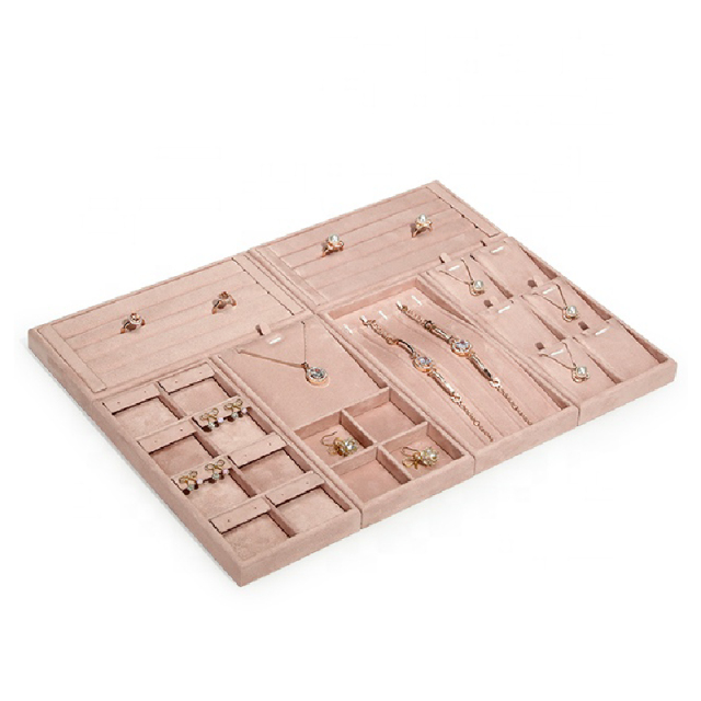 FADELI Jewelry Display Tray Luxury Suede Leather Metal Jewelry Necklace Bracelet Earring Ring Display Tray