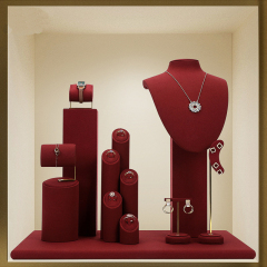 FADELI Luxurious Wine Red Ultra-fine Jewelry Display Props Necklace Ring Bracelet Display Stand Window Jewelry Rack Metal Jewelry Stand