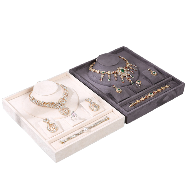 FADELI Luxury Unique Cream Gray Velvet Jewelry Presentation Tray Stackable Ring Earrings Necklace Bracelet Jewelry Storage Display Tray