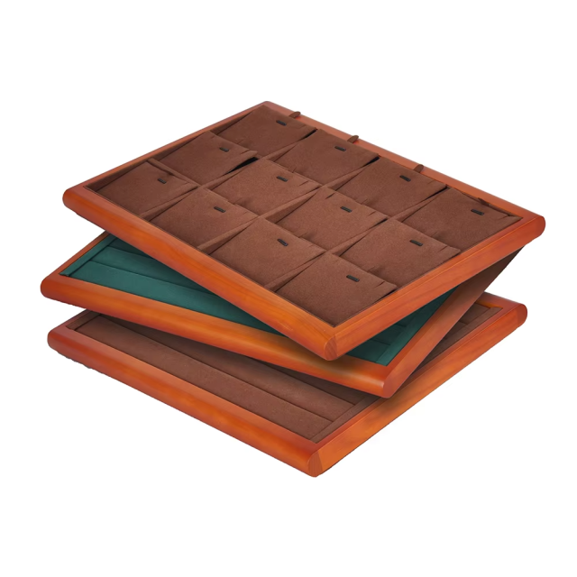 FADELI Wholesale Custom Wooden Grain Tray for Pendant Ring Bracelet Display Stackable Jewelry Tray