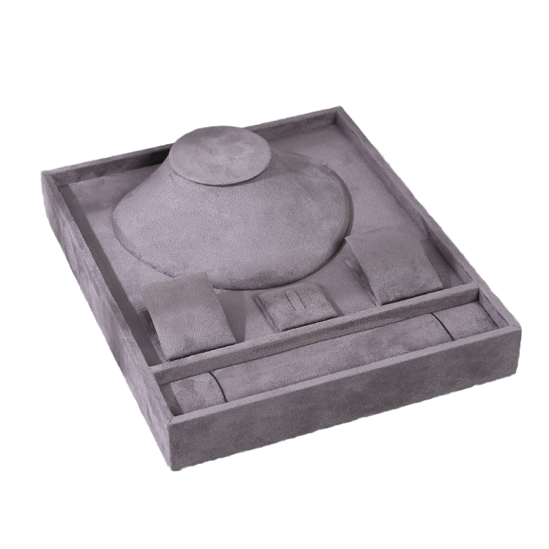 FADELI Luxury Unique Cream Gray Velvet Jewelry Presentation Tray Stackable Ring Earrings Necklace Bracelet Jewelry Storage Display Tray
