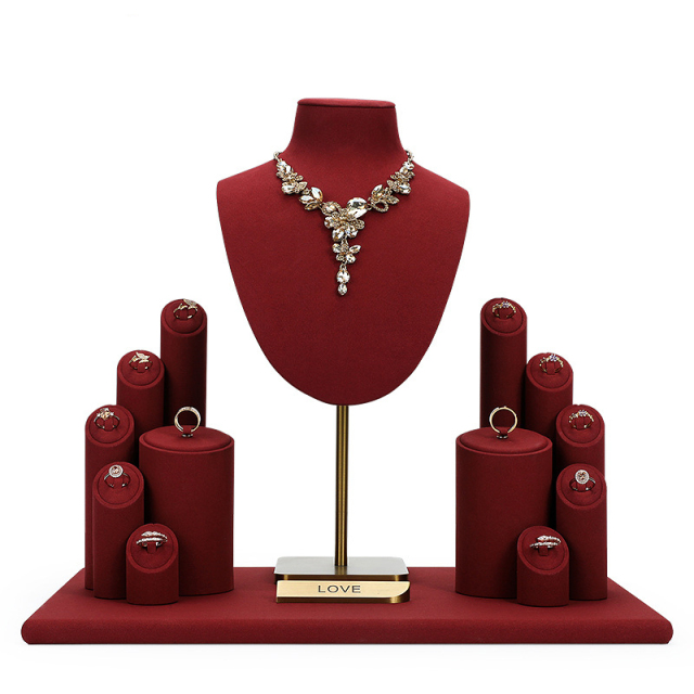 FADELI Luxurious Wine Red Ultra-fine Jewelry Display Props Necklace Ring Bracelet Display Stand Window Jewelry Rack Metal Jewelry Stand