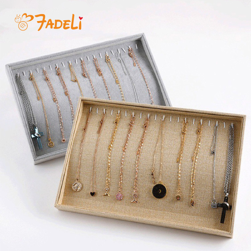 FADELI Wholesale Linen Bracelet Tray Gray Black Necklace Jewelry Storage Tray Custom Leather Velvet Jewelry Bracelet Display Tray