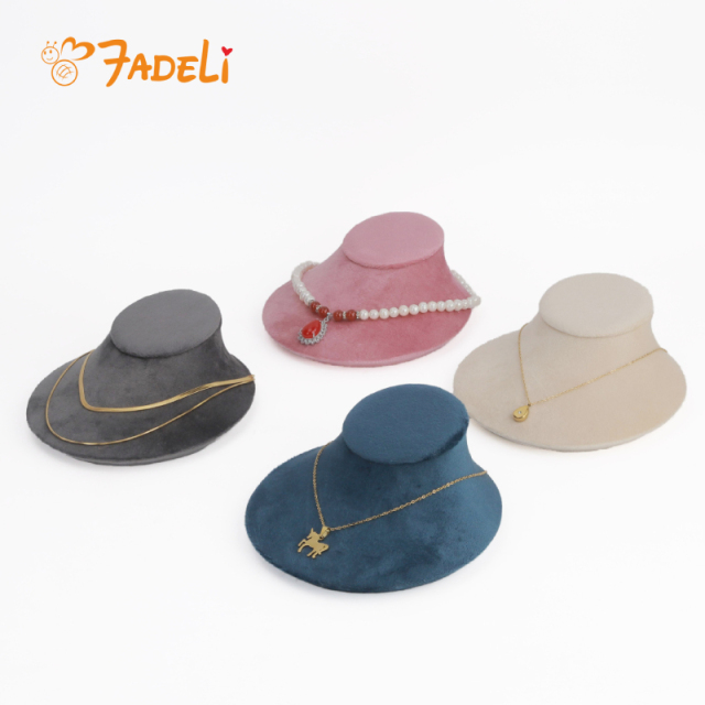 FADELI Super Soft Flannelette Window Showcase Necklace Jewelry Display Props High-Grade Velvet Jewelry Bust with Hanger on Back