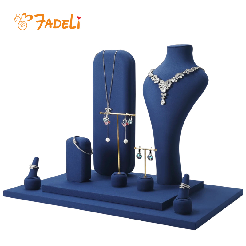 FADELI Custom Metal Jewelry Props Set Microfiber Bangle Display Tray Earring Stand Resin Necklace Bust Tray Jewelry Display Rack
