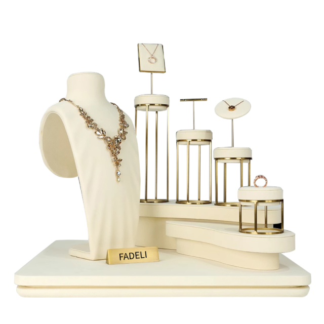 FADELI Custom Metal Jewelry Props Set Microfiber Bangle Display Tray Earring Stand Resin Necklace Bust Tray Jewelry Display Rack