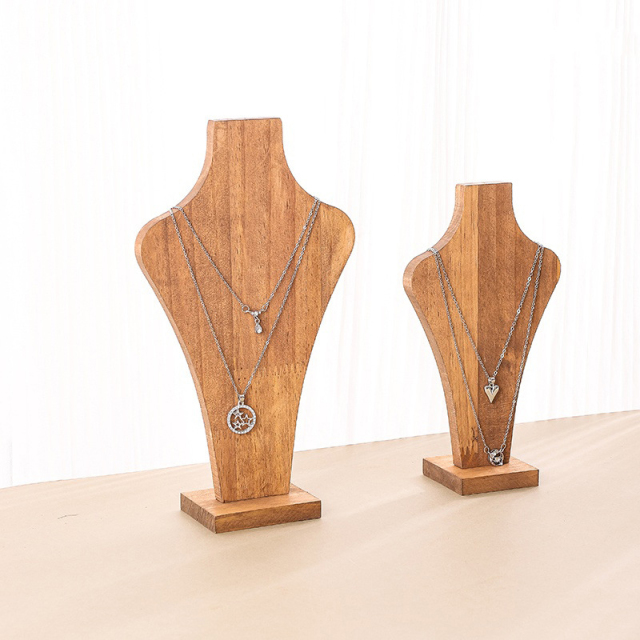 FADELI Vintage Original Wood Vase Shape Necklace Display Stand S M L Whole Walnut Wood Neck Model Pearl Jewelry Display Custom Logo