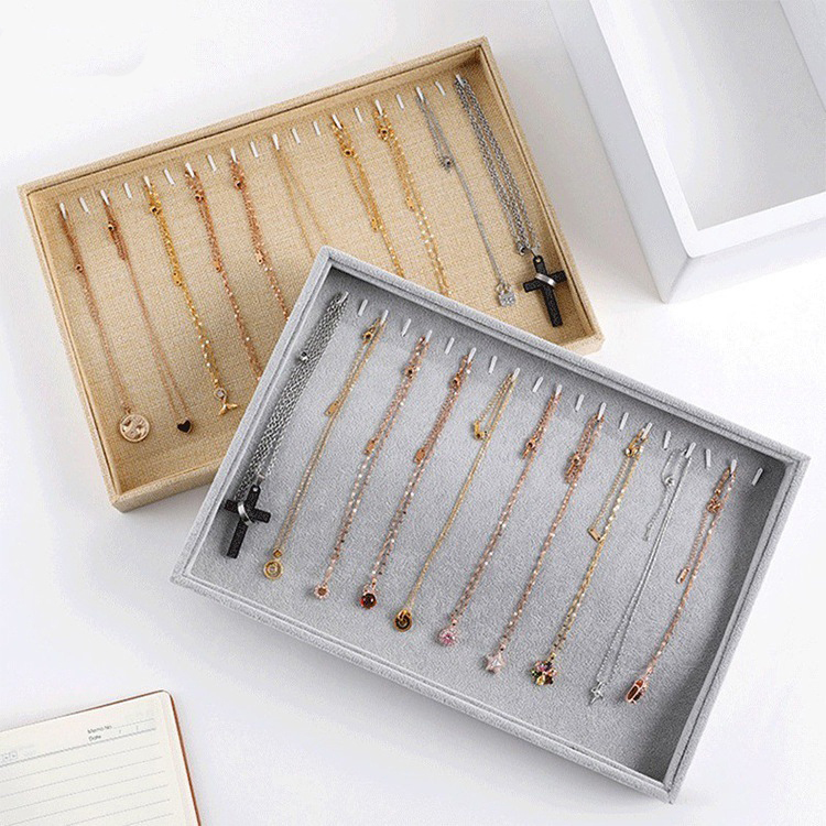 FADELI Wholesale Linen Bracelet Tray Gray Black Necklace Jewelry Storage Tray Custom Leather Velvet Jewelry Bracelet Display Tray