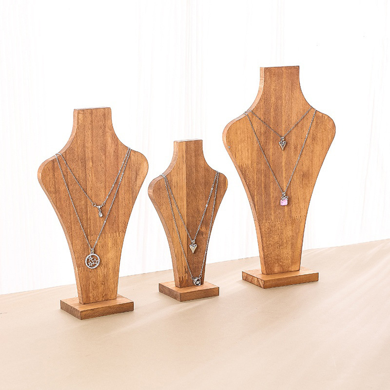 FADELI Vintage Original Wood Vase Shape Necklace Display Stand S M L Whole Walnut Wood Neck Model Pearl Jewelry Display Custom Logo