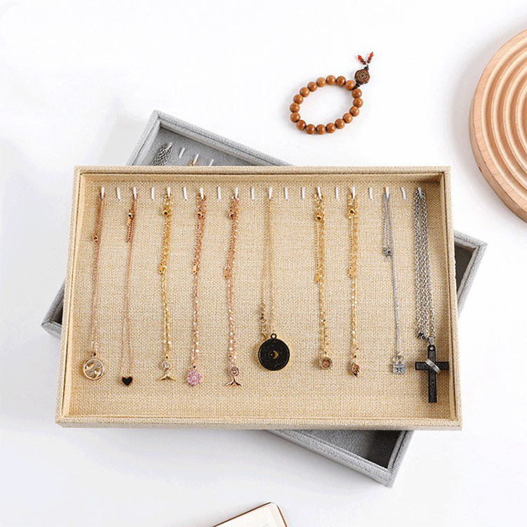 FADELI Wholesale Linen Bracelet Tray Gray Black Necklace Jewelry Storage Tray Custom Leather Velvet Jewelry Bracelet Display Tray