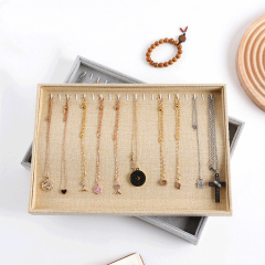 FADELI Wholesale Linen Bracelet Tray Gray Black Necklace Jewelry Storage Tray Custom Leather Velvet Jewelry Bracelet Display Tray