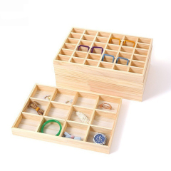 FADELI Custom Logo Solid Wood Jewelry Tray Pine Wood 6 12 24 36 Grids Storage Tray Bangle Bracelet Ring Charms Display Tray in Stock