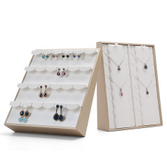 FADELI Luxury Brown Leather Jewelry Storage Tray Ring Necklace Pendant Earring Stud Display Stand Champagne Jewelry Display Stand