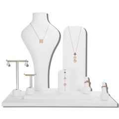 FADELI Custom Metal Jewelry Props Set Microfiber Bangle Display Tray Earring Stand Resin Necklace Bust Tray Jewelry Display Rack
