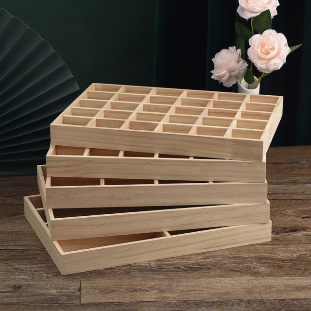 FADELI Custom Logo Solid Wood Jewelry Tray Pine Wood 6 12 24 36 Grids Storage Tray Bangle Bracelet Ring Charms Display Tray in Stock