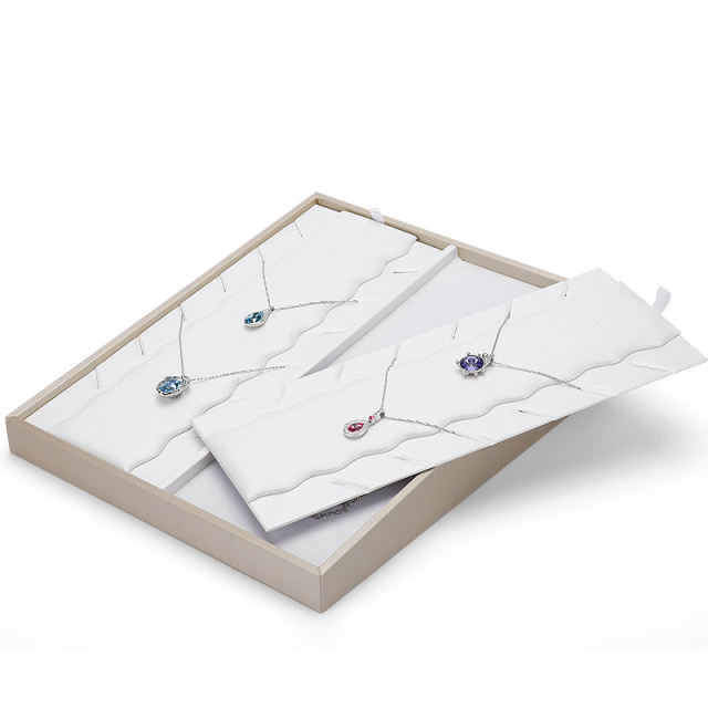 FADELI Luxury Brown Leather Jewelry Storage Tray Ring Necklace Pendant Earring Stud Display Stand Champagne Jewelry Display Stand