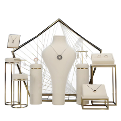 FADELI Custom Metal Jewelry Props Set Microfiber Bangle Display Tray Earring Stand Resin Necklace Bust Tray Jewelry Display Rack