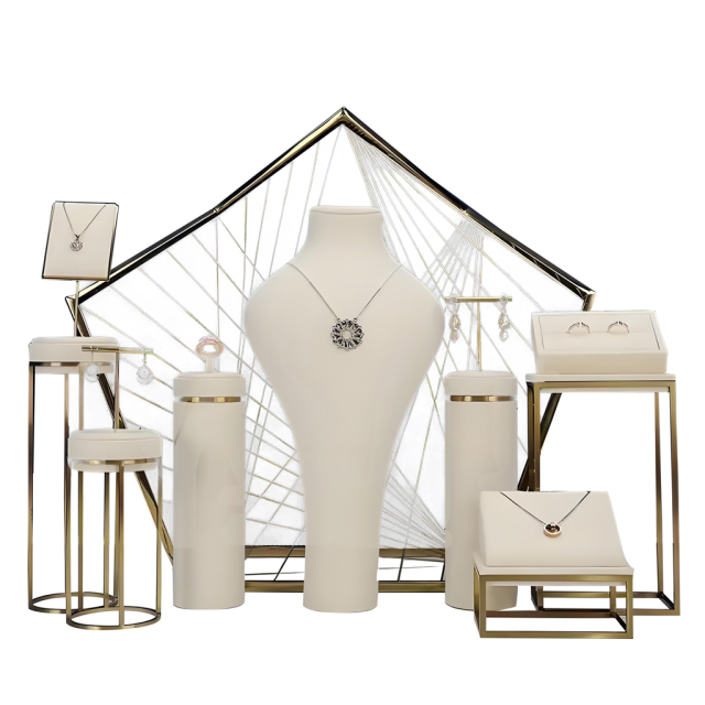 FADELI Custom Metal Jewelry Props Set Microfiber Bangle Display Tray Earring Stand Resin Necklace Bust Tray Jewelry Display Rack