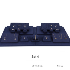 FADELI Luxury Dark Blue Microfiber Jewelry Display Props Wholesale Necklace Bracelet Gold Jewelry Store Window Jewellery Display Set