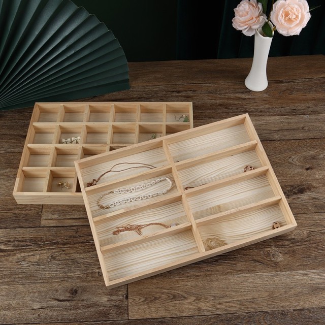 FADELI Custom Logo Solid Wood Jewelry Tray Pine Wood 6 12 24 36 Grids Storage Tray Bangle Bracelet Ring Charms Display Tray in Stock