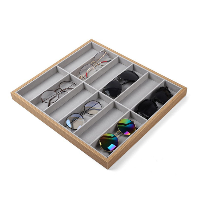 FADELI High Quality Eyewear Store Counter Sunglasses Shelves Display Prop 7 12 18 Grids Sunglasses Decoration Trays Wood Jewelry Tray