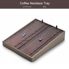 FADELI Luxury Brown Leather Jewelry Storage Tray Ring Necklace Pendant Earring Stud Display Stand Champagne Jewelry Display Stand