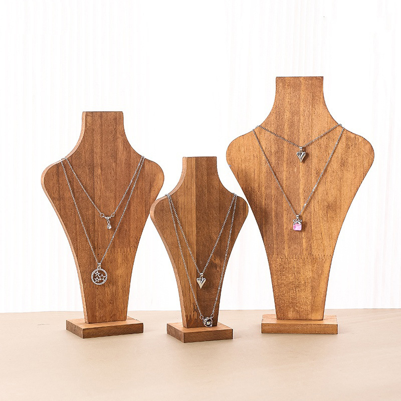FADELI Vintage Original Wood Vase Shape Necklace Display Stand S M L Whole Walnut Wood Neck Model Pearl Jewelry Display Custom Logo