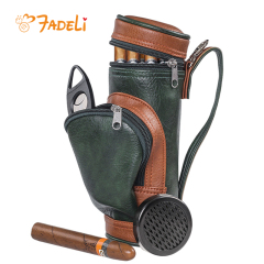 FADELI Upgrade Portable Travel Leather Cigar Humidor Case with Pocket Cutter