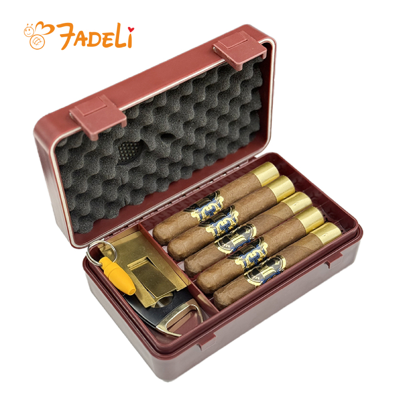 FADELI Custom Personalized 5-Cigar Capacity Portable Travel Humidor Frosted Plastic Cigar Gift Box with Accessories
