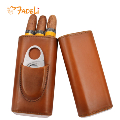 FADELI High Quality Leather Portable Cigar Travel Case Humidors With Cigar Cutter