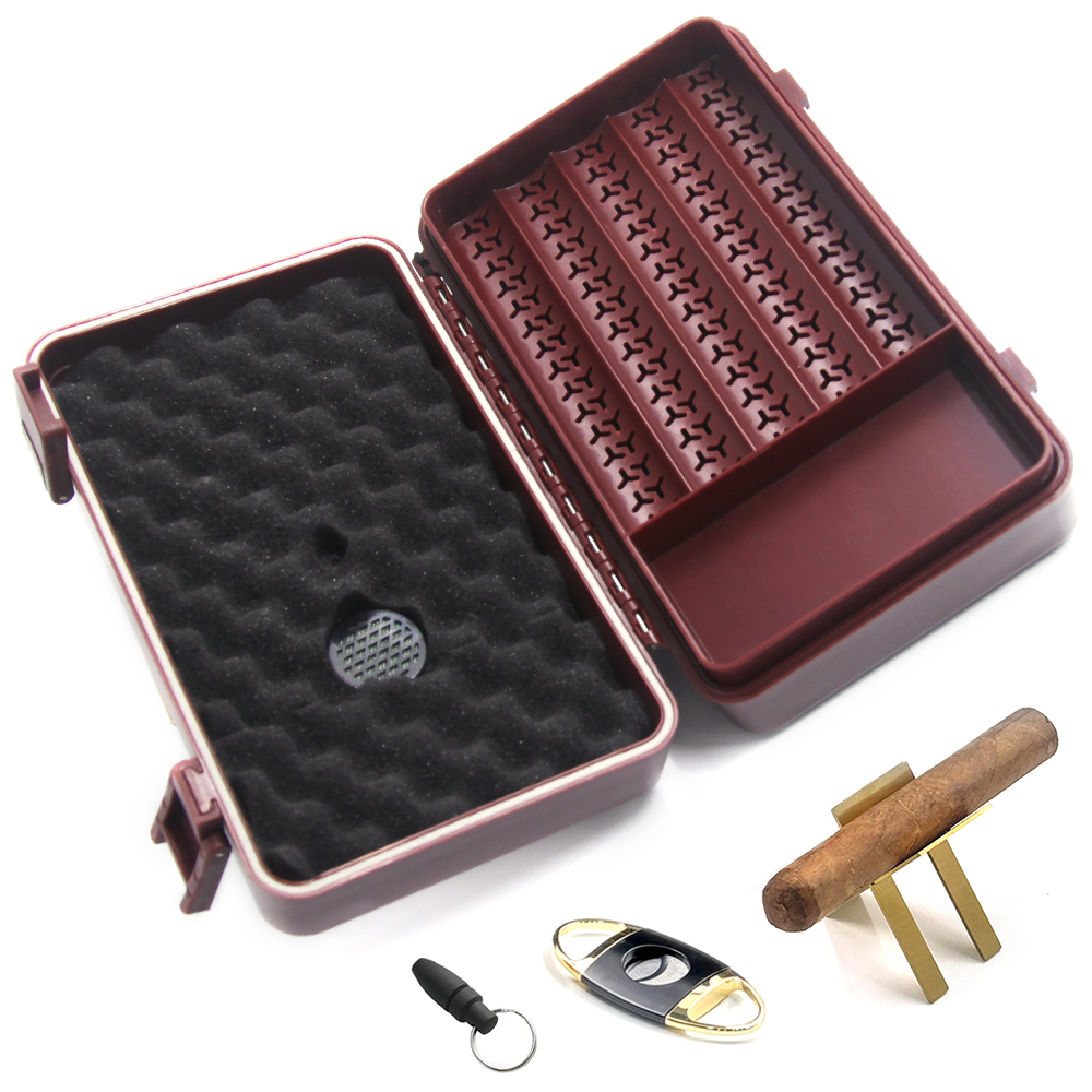 FADELI Custom Personalized 5-Cigar Capacity Portable Travel Humidor Frosted Plastic Cigar Gift Box with Accessories