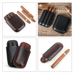 FADELI OEM Custom Genuine Leather Travel Humidor Cigar Box 1-3 Finger Tube Wholesale 1 2 3 Finger Cigar Case for Men