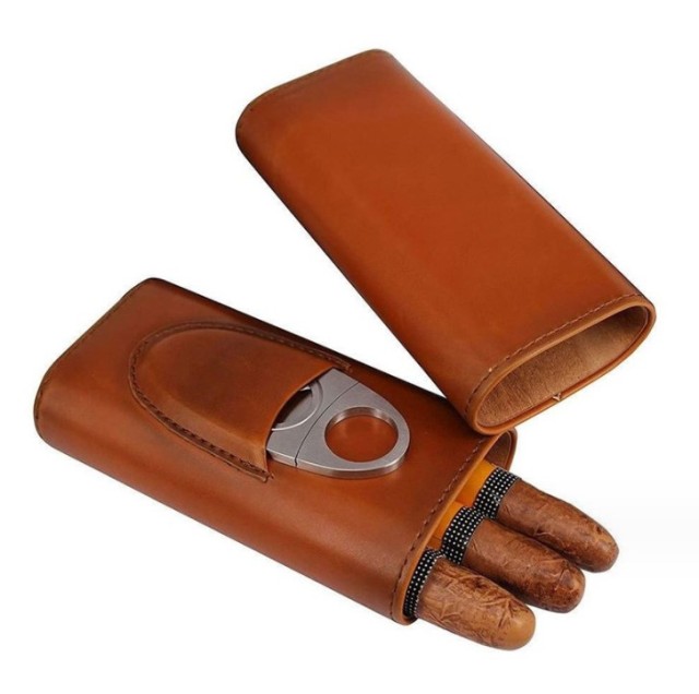 FADELI High Quality Leather Portable Cigar Travel Case Humidors With Cigar Cutter