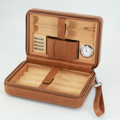 FADELI Wholesale Black Brown Cigar Humidor Case Leather Cedar Wood Cigar Box with Built in Hygrometer and Humidifier