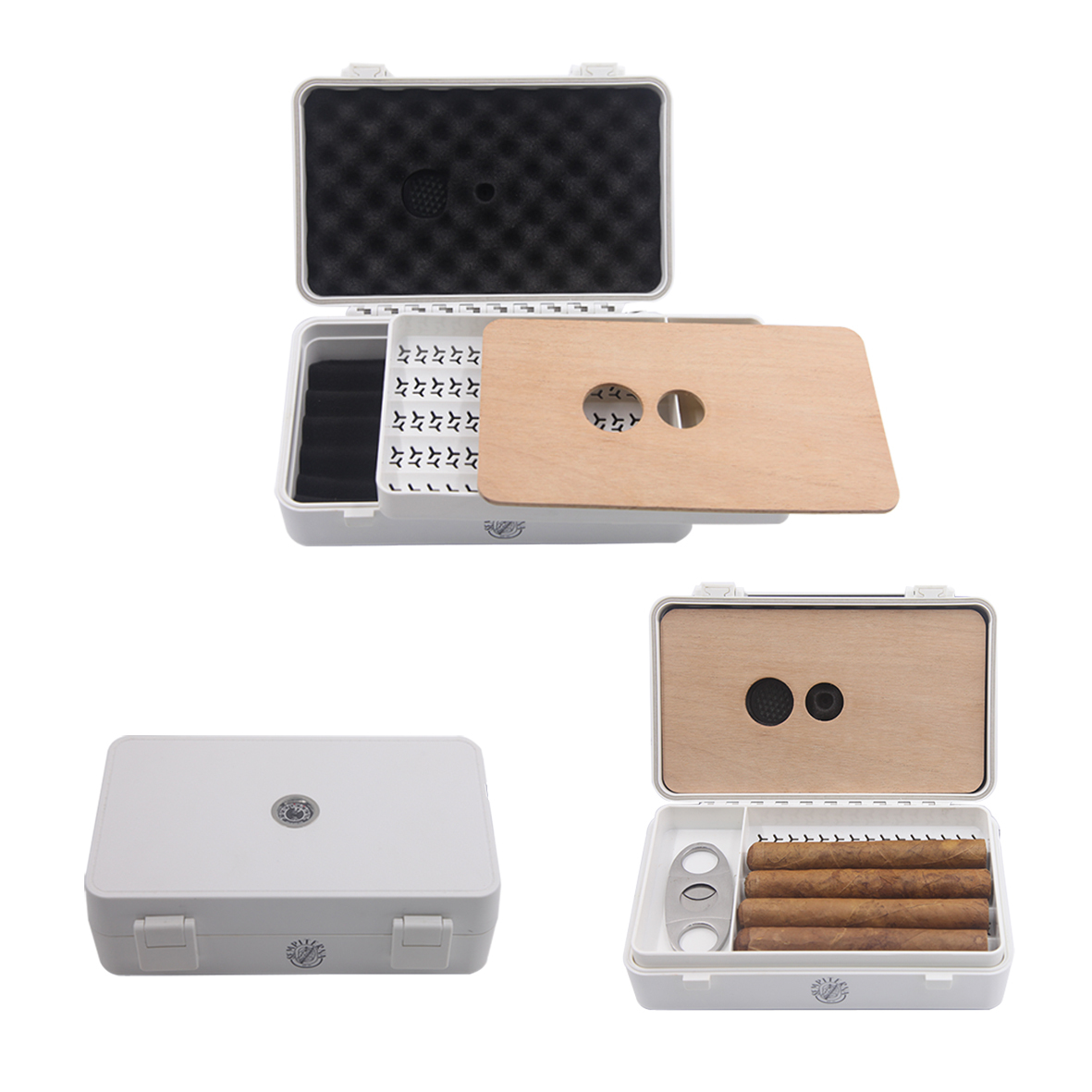 FADELI Custom Personalized 5-Cigar Capacity Portable Travel Humidor Frosted Plastic Cigar Gift Box with Accessories