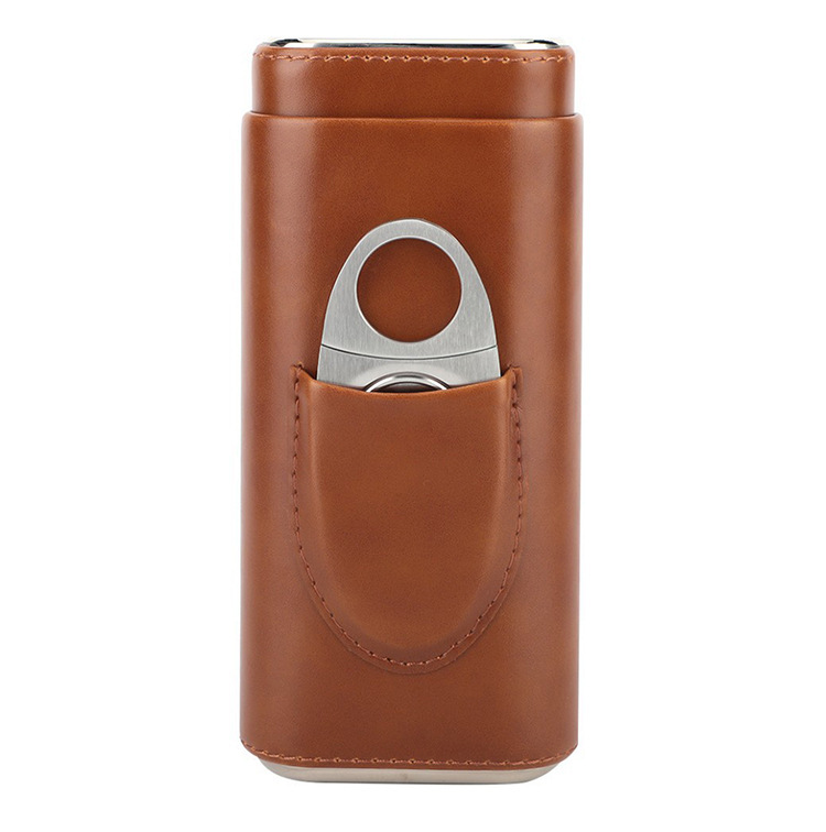 FADELI High Quality Leather Portable Cigar Travel Case Humidors With Cigar Cutter