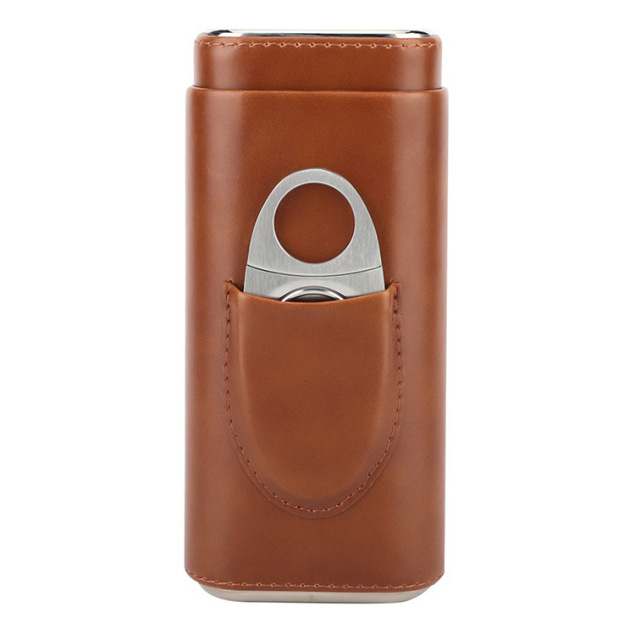FADELI High Quality Leather Portable Cigar Travel Case Humidors With Cigar Cutter
