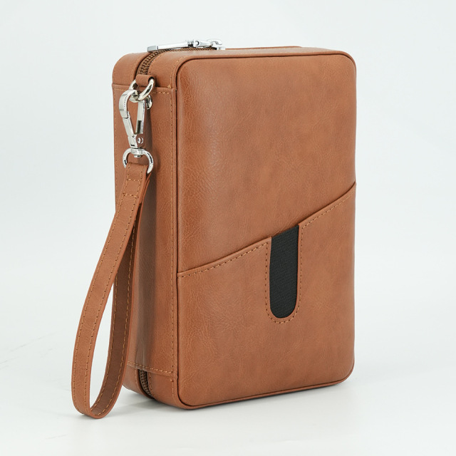 FADELI Wholesale Black Brown Cigar Humidor Case Leather Cedar Wood Cigar Box with Built in Hygrometer and Humidifier