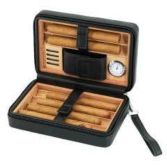 FADELI Wholesale Black Brown Cigar Humidor Case Leather Cedar Wood Cigar Box with Built in Hygrometer and Humidifier