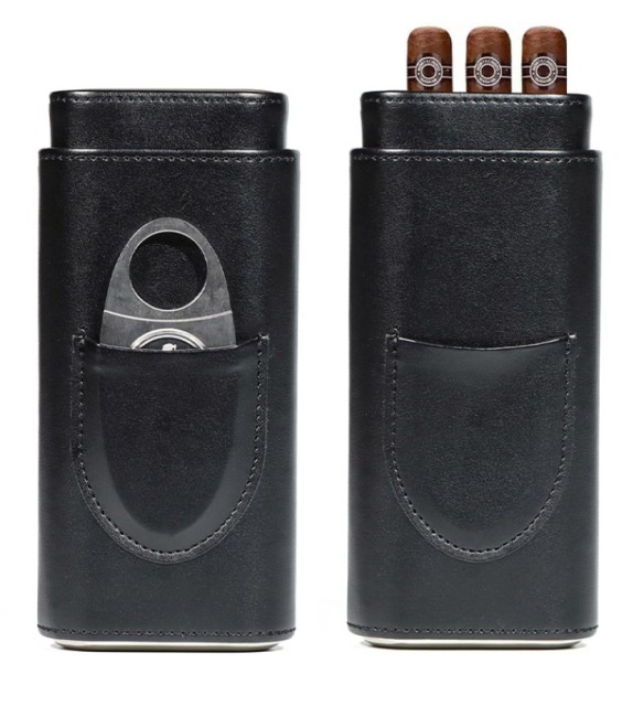 FADELI High Quality Leather Portable Cigar Travel Case Humidors With Cigar Cutter