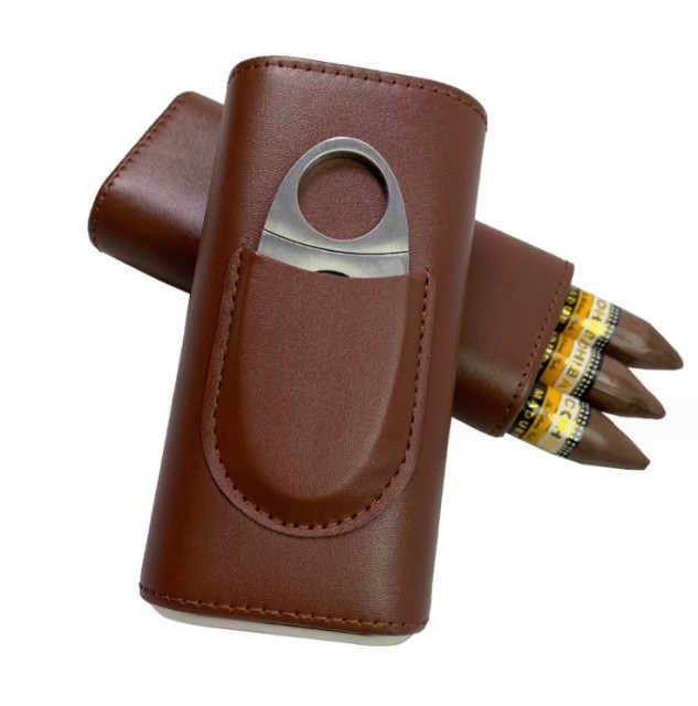 FADELI High Quality Leather Portable Cigar Travel Case Humidors With Cigar Cutter
