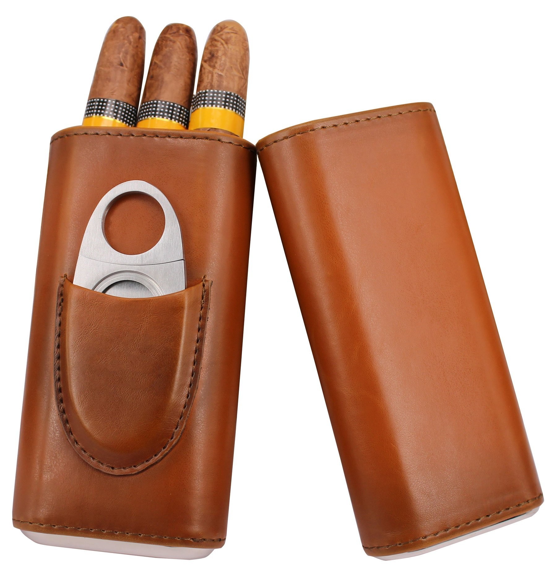 FADELI High Quality Leather Portable Cigar Travel Case Humidors With Cigar Cutter