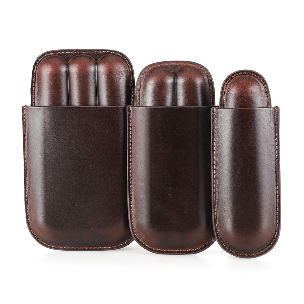 FADELI OEM Custom Genuine Leather Travel Humidor Cigar Box 1-3 Finger Tube Wholesale 1 2 3 Finger Cigar Case for Men