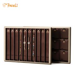 FADELI New High-end PU Jewelry Display Trays Jewelry Rack Holder for Necklace Chain Ring Earrings Bracelet Coffee