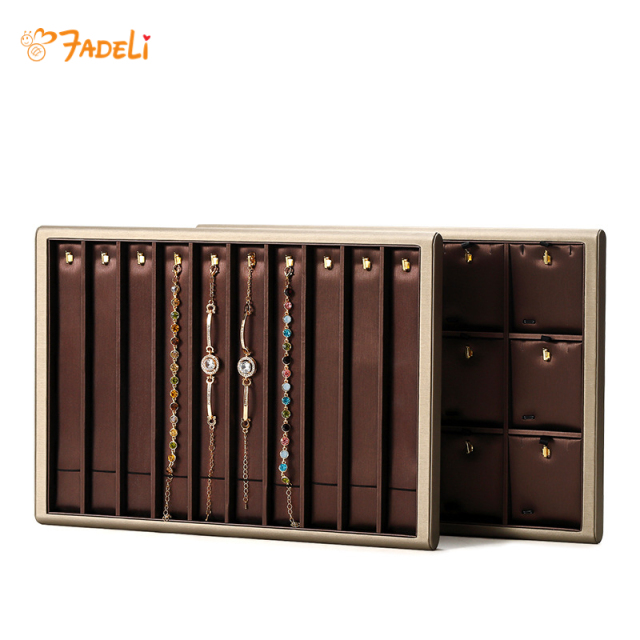 FADELI New High-end PU Jewelry Display Trays Jewelry Rack Holder for Necklace Chain Ring Earrings Bracelet Coffee