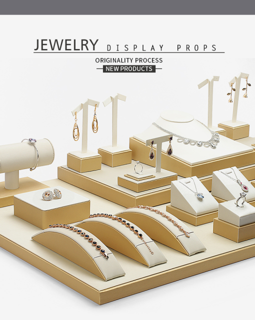 Yellow PU Leather Jewelry, Jade Display Prop, Window Creative Decoration, Ring Pendant Jewelry Rack Display Set