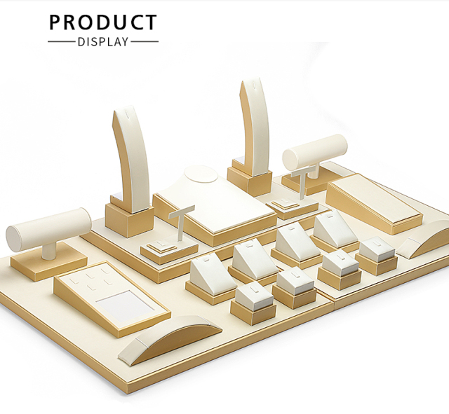 Yellow PU Leather Jewelry, Jade Display Prop, Window Creative Decoration, Ring Pendant Jewelry Rack Display Set
